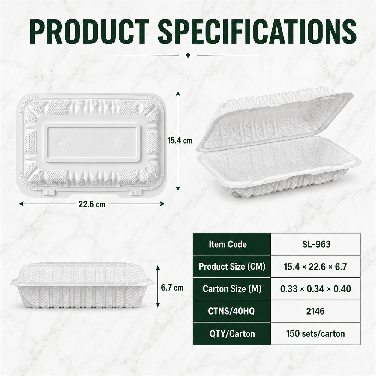 SL-963 9×6 Inch Single Compartment Smart Lock MFPP Clamshell Food Container